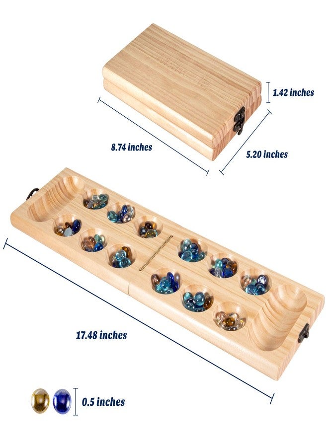 AMEROUS Wooden Mancala Board Game Set - Folding Board - Multi Color Glass Stones - Gift Package - Mancala Instructions, Portable Travel Board Game for Kids and Adults - Image 5
